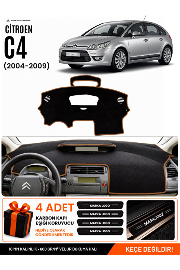 Citroen C4 (2004-2009) Compatible Glove Box Cover, Glove Box Case - Black-Brown - Ci018