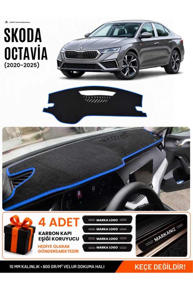 Skoda Octavia (2020-2025) Compatible Glove Box Protection, Glove Box Cover, Glove Box Case - Black-Blue - Sk014