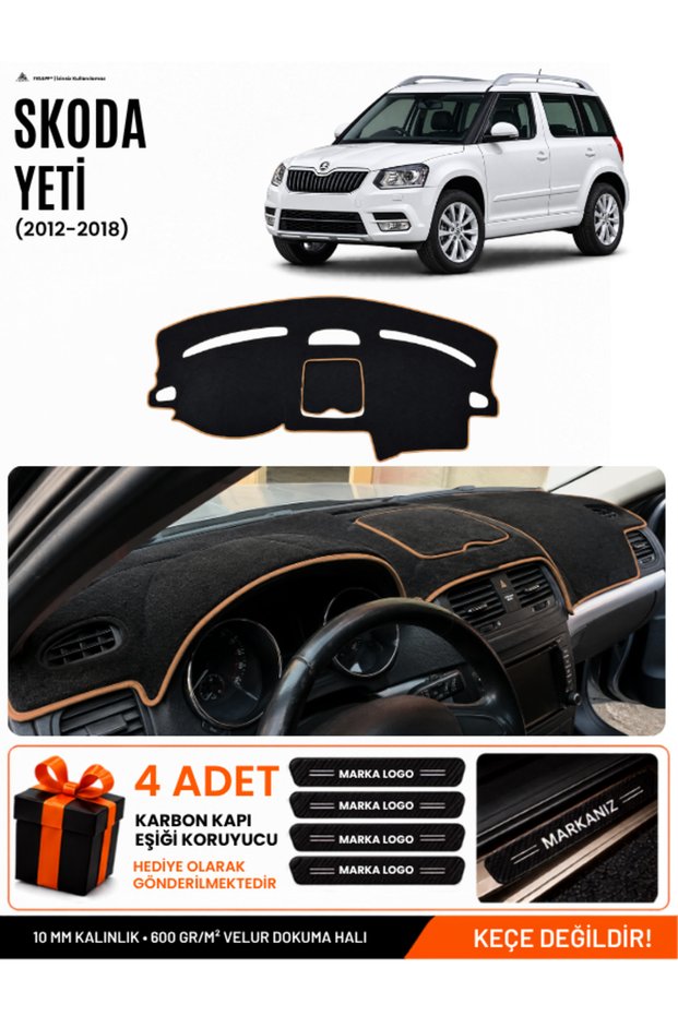 Skoda Yeti (2012-2018) Compatible Glove Box Cover, Glove Box Case - Black-Brown - Sk013