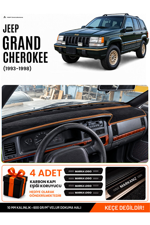 Jeep Grand Cherokee (1993-1998) Compatible Dashboard Cover - Black-Brown - Ebz-Trp-0222