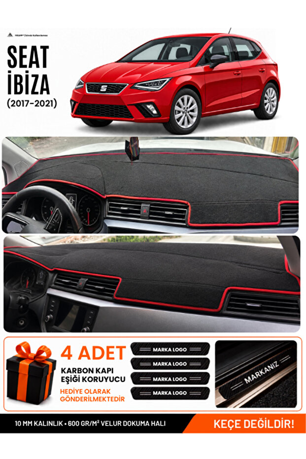 Seat Ibiza (2017-2021) Compatible Glove Box Protection, Glove Box Cover, Glove Box Case - Black-Red - Se009