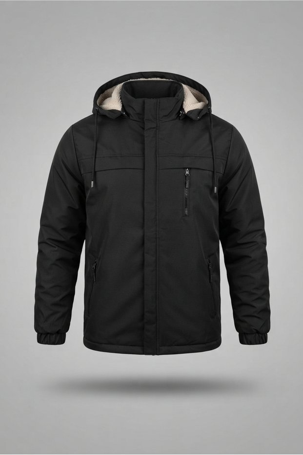Water and Windproof Men's Coat with Removable Hood and Fur Inside