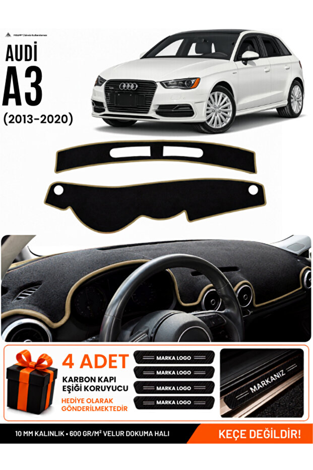Audi A3 (2013-2020) Compatible Glove Box Protection, Glove Box Cover, Glove Box Case - Black-Beige - Au007