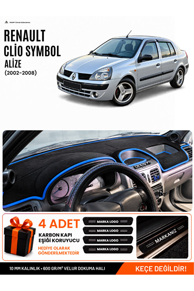 Renault Clio Symbol Ali̇ze (2002-2008) Compatible Glove Box Cover, Glove Box Case - Black-Blue - Re013