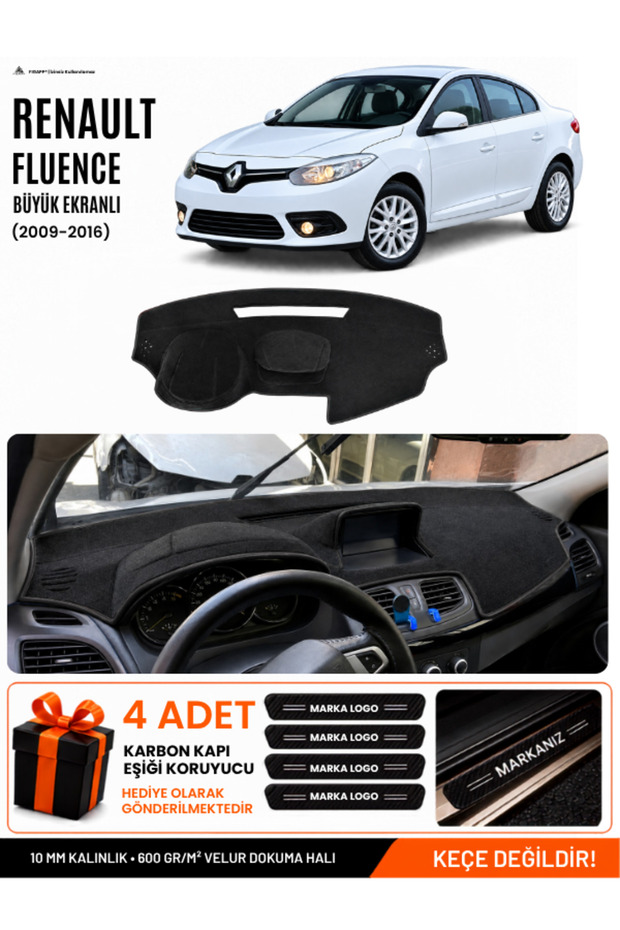 Renault Fluence Large Screen (2009-2016) Compatible Glove Box Cover, Glove Box Case - Black - Re023