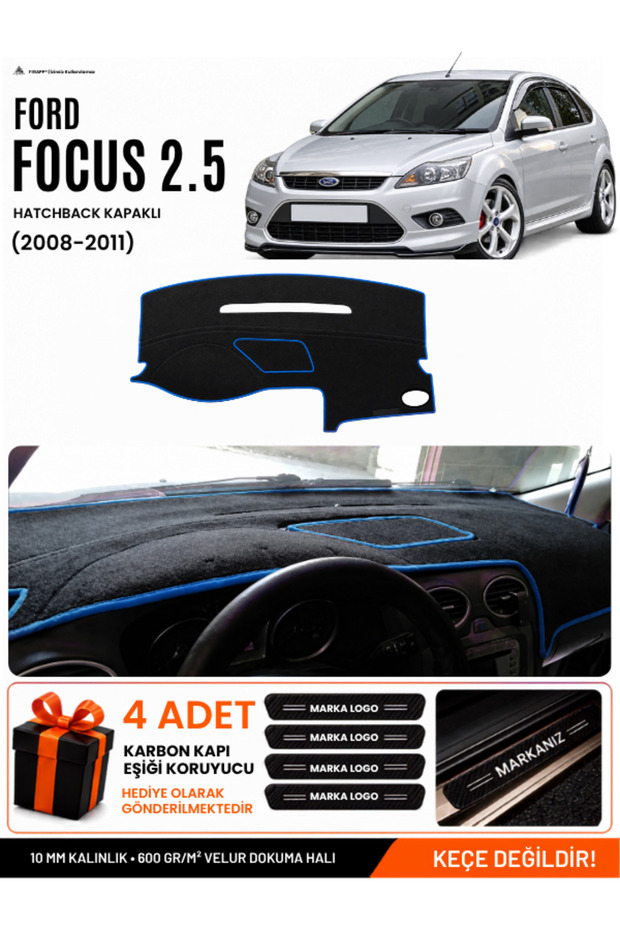 Ford Focus 2.5 Hatchback with Cover (2008-2011) Compatible Dashboard Cover - Black-Blue - Fo011