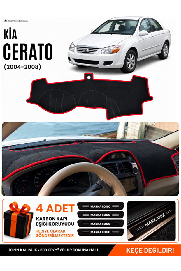 Kia Cerato (2004-2008) Compatible Glove Box Protection, Glove Box Cover, Glove Box Case - Black-Red - Ki006