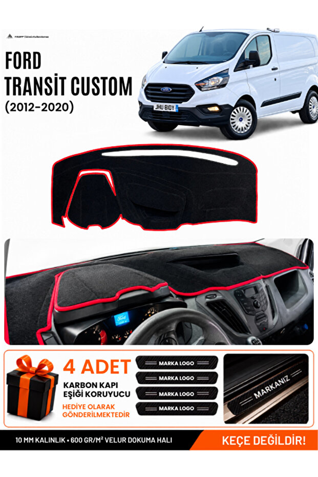 Ford Transit Custom (2012-2020) Compatible Glove Box Cover, Glove Box Case - Black-Red - Fo033