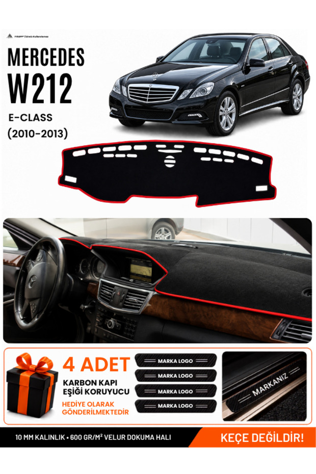 Mercedes W212 (2010-2013) Compatible Glove Box Cover, Glove Box Case - Black-Red - Mb014