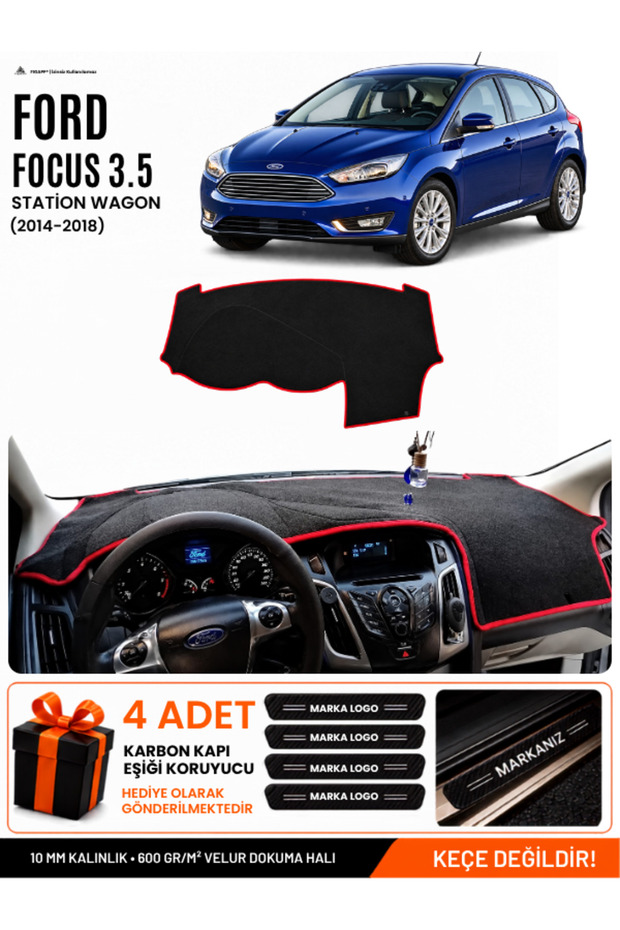 Ford Focus 3.5 Hatchback (2014-2018) Compatible Glove Box Cover, Glove Box Case - Black-Red - Fo012