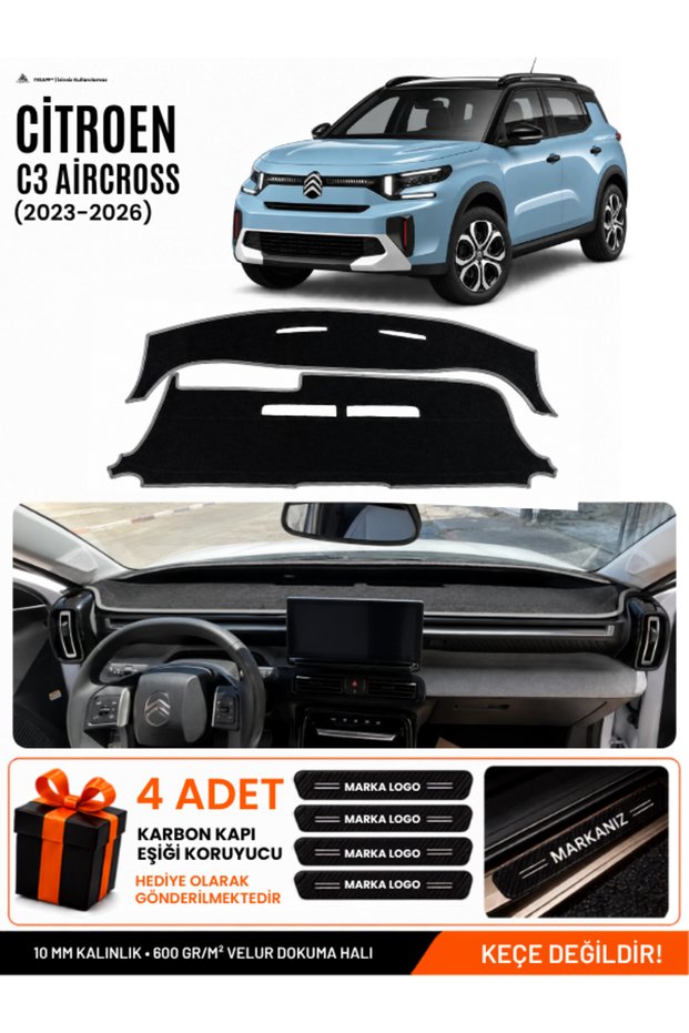 Citroen C3 Ai̇rcross (2023-2026) Compatible Glove Box Cover, Glove Box Case - Black-Grey - Ci020