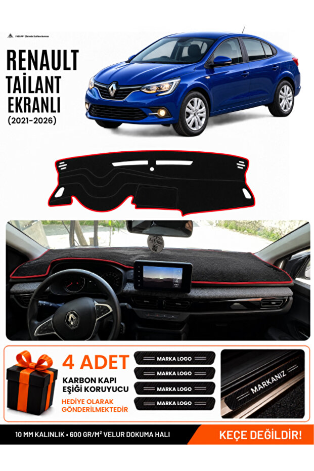 Renault Taliant Screened (2021-2026) Compatible Glove Box Cover, Glove Box Case - Black-Red - Da001