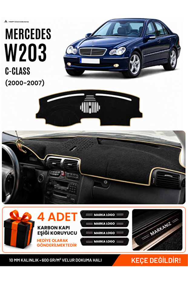 Mercedes W203 C-Class (2000-2007) Compatible Glove Box Cover, Glove Box Case - Black-Beige - Mb005