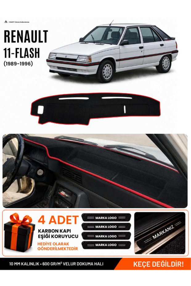 Renault 11 Flash (1989-1996) Compatible Glove Box Cover, Glove Box Case - Black-Red - Re003