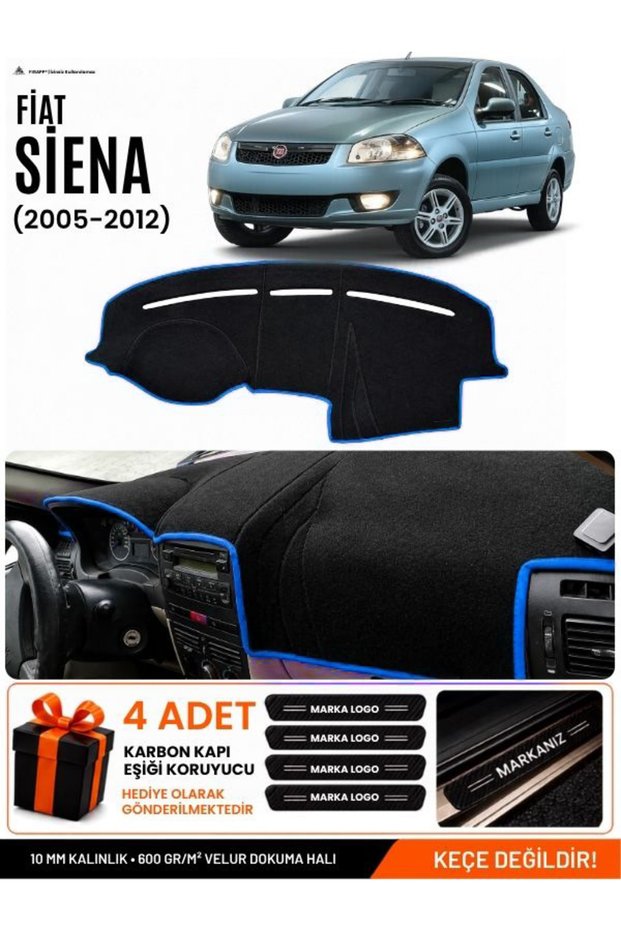 Fiat Si̇ena (2005-2012) Compatible Glove Box Protection, Glove Box Cover, Glove Box Case - Black-Blue - Fi003