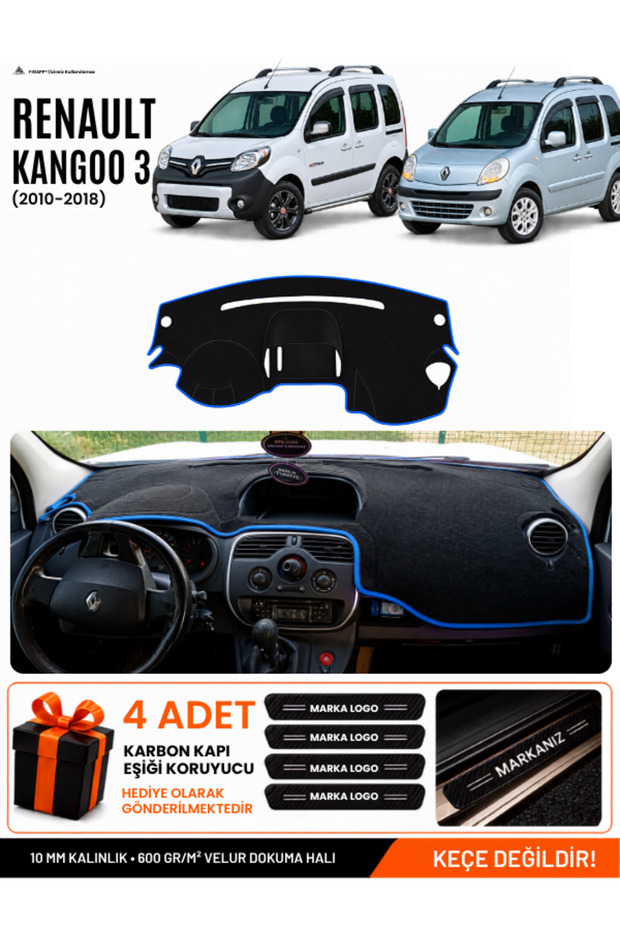 Renault Kangoo 3 (2010-2018) Compatible Glove Box Cover, Glove Box Case - Black-Blue - Re028