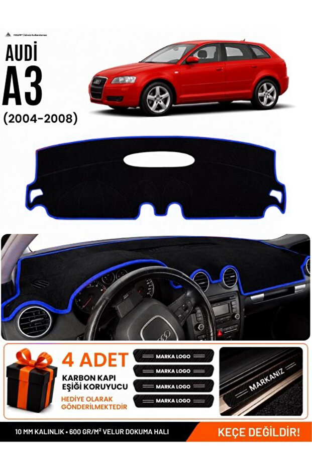 Audi A3 (2004-2008) Compatible Glove Box Protection, Glove Box Cover, Glove Box Case - Black-Blue - Au002
