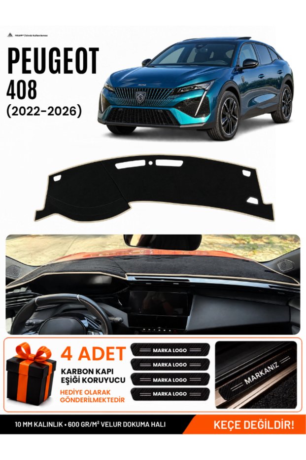 Peugeot 408 (2022-2026) Compatible Glove Box Protection, Glove Box Cover, Glove Box Case - Black-Beige - Pe033