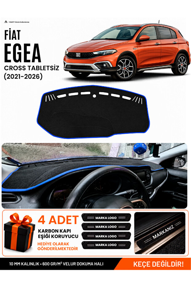 Fi̇at Egea Cross (2021-2026) Tablet-Free Compatible Glove Box Cover, Glove Box Case - Black-Blue - Fi011