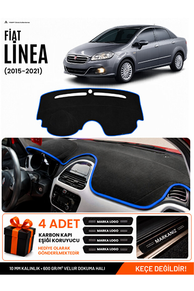 Fiat Linea Urban (2015-2021) Compatible Dashboard Cover, Dashboard Case - Black-Blue - Fi014