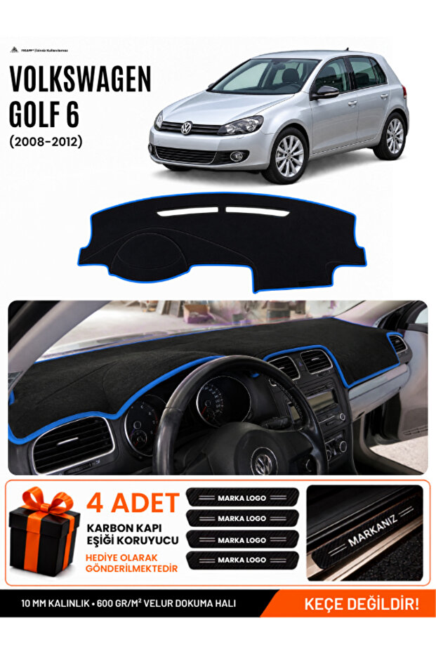 Volkswagen Golf 6 (2008-2012) Compatible Glove Box Cover, Glove Box Case - Black-Blue - Vw011