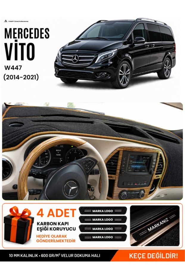 Mercedes Vi̇to W447 (2014-2021) Compatible Glove Box Cover, Glove Box Case - Black-Brown - Mb026