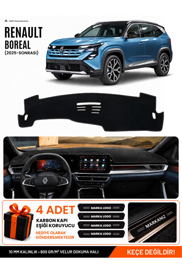 Renault Boreal (2025-Onwards) Compatible Glove Box Protection, Glove Box Cover, Glove Box Case - Black - Re055