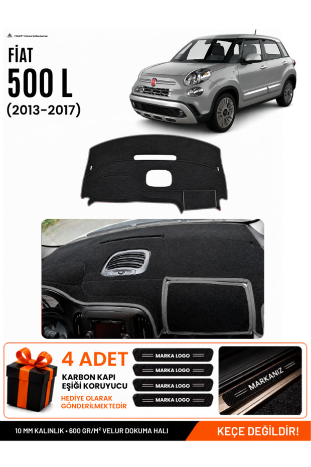 Fiat 500L (2013-2017) Compatible Glove Box Protection, Glove Box Cover, Glove Box Case - Black-Grey - Fi001