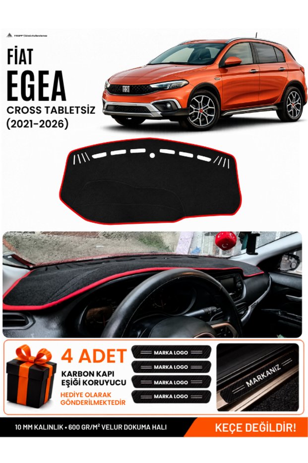 Fi̇at Egea Cross (2021-2026) Tabletless Compatible Glove Box Cover, Glove Box Case - Black-Red - Fi011