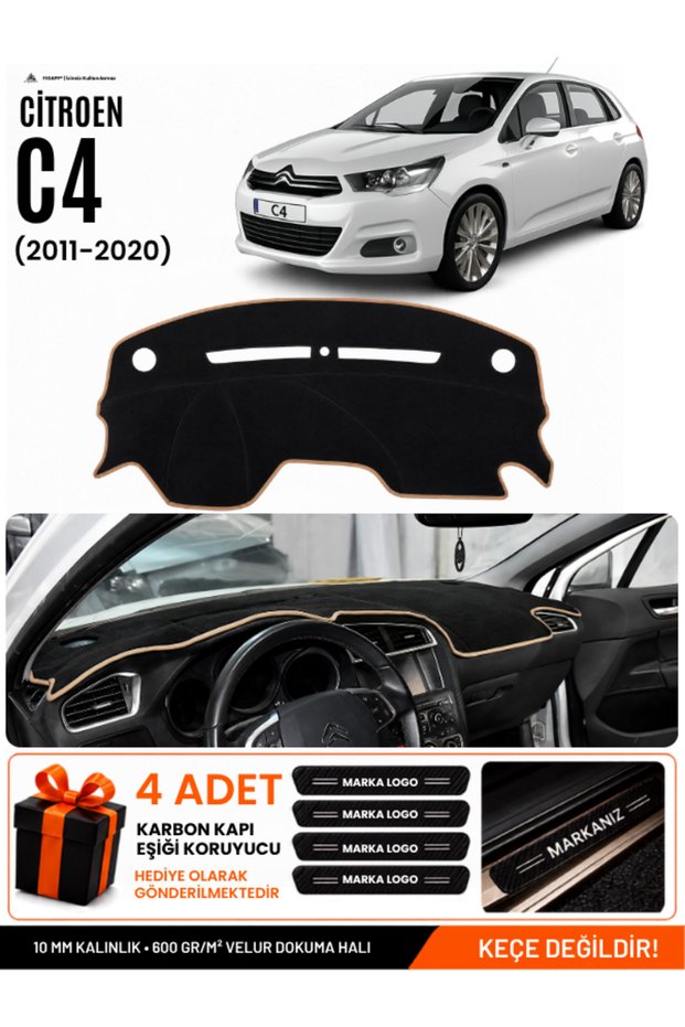 Citroen C4 (2011-2020) Compatible Glove Box Protection, Glove Box Cover, Glove Box Case - Black-Beige - Ci008