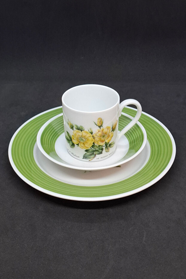 Pierre-Joseph Redouté 3-Piece Coffee Cup with Yellow Rose Motif 90 ml