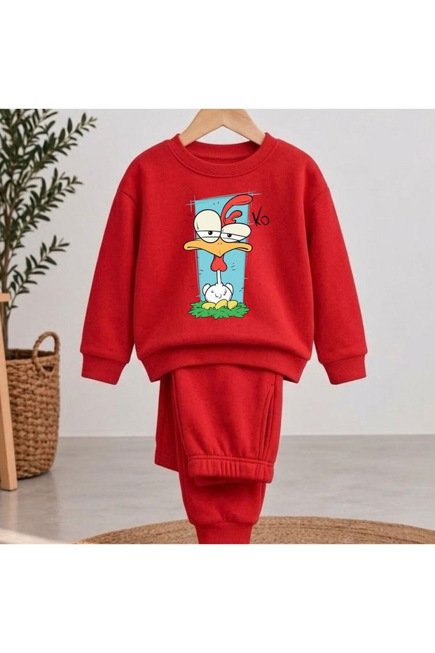 Team Sweatshirt with Cartoon Rooster Print for Girls and Boys, Crew Neck