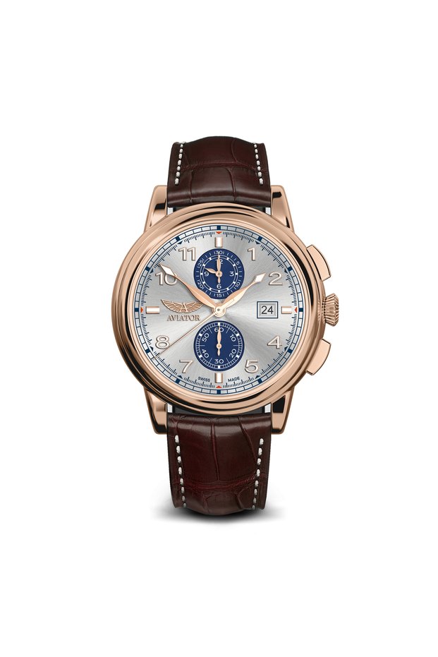 Brand V.2.45.2.414.0 45 mm Chronograph Men's Wristwatch with Brown Leather Strap Sapphire Glass 10 Atm Water Resistant