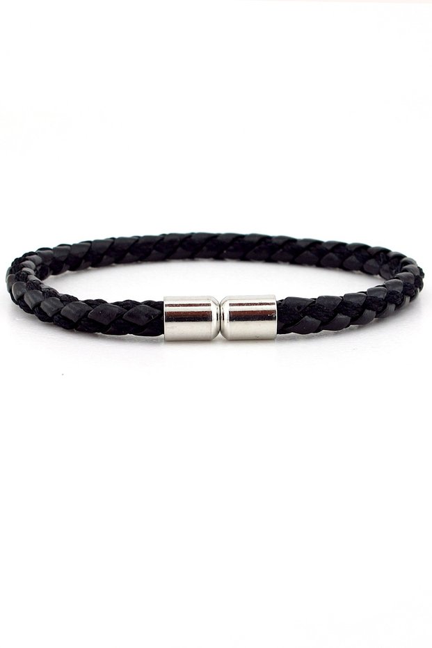 Black Color Braided Leather and Rope Magnet Clip Men's Bracelet M073D