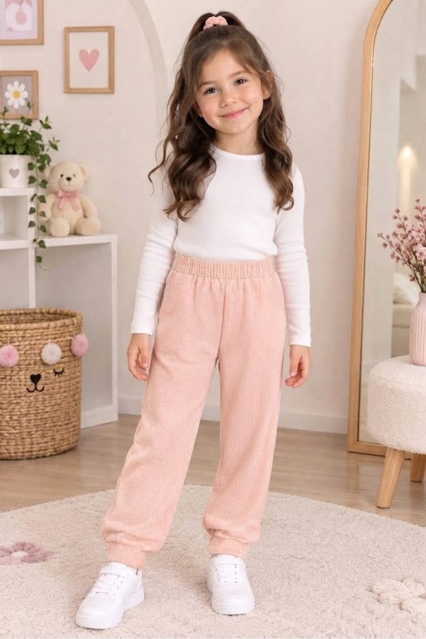 Interlock Seasonal Girls' Casual Elastic Waist Pocketless Sweatpants