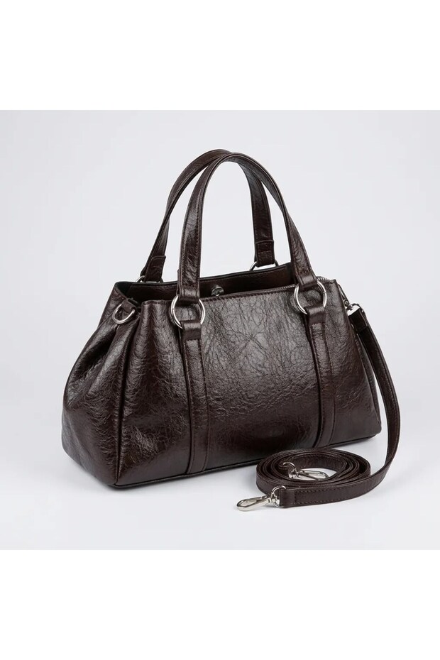 Dark Brown Soft Leather Women's Hand and Shoulder Bag with 3 Compartments, Daily Stylish Bag