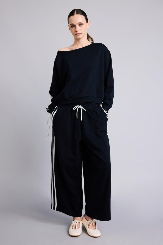 Loose Fit Boat Neck Lace Trim Basic Sweatshirt I2476Ax26Au