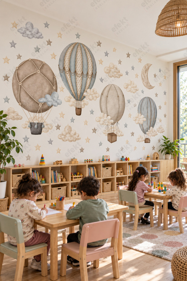 Fairytale Hot Air Balloons and Stars Children's Room Wall Sticker Set