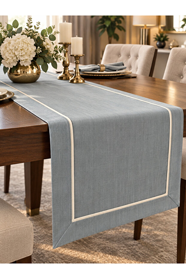 Cream Piping Decorative Linen Look Maldivian Runner 40X150