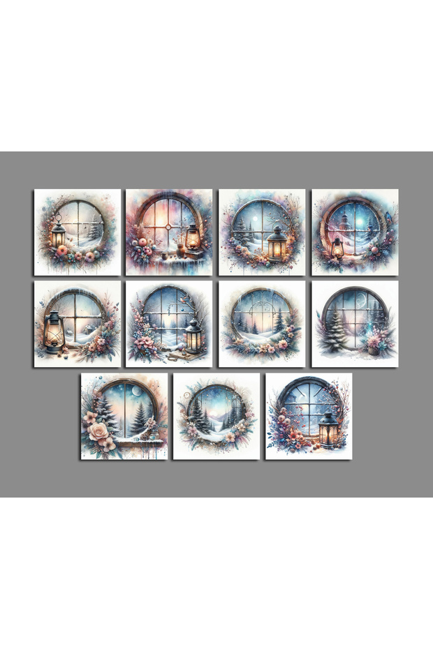 Winter Themed Postcard Set (10X10 cm 11 Pieces)