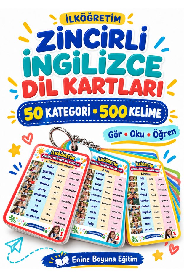 English Language Flashcards with Chains – 50 Categories, 1,000 Words, Write-Silence Repeat Area