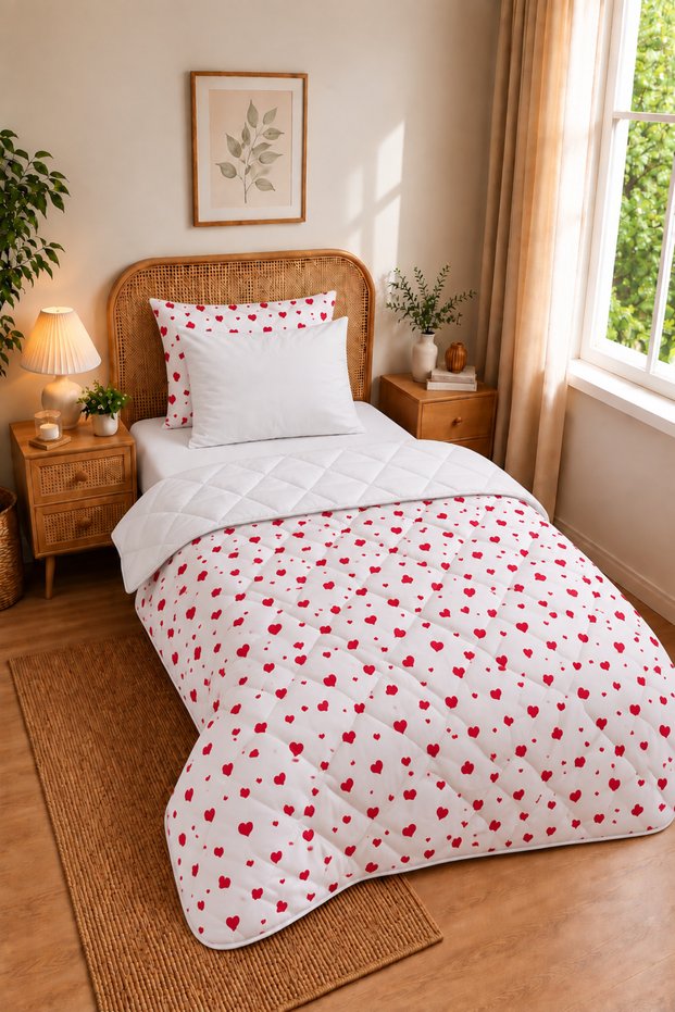 Veloura Luxe Single Sleeping Set | 100% Cotton Quilted Comforter, Elastic Fitted Sheet and Pillowcase