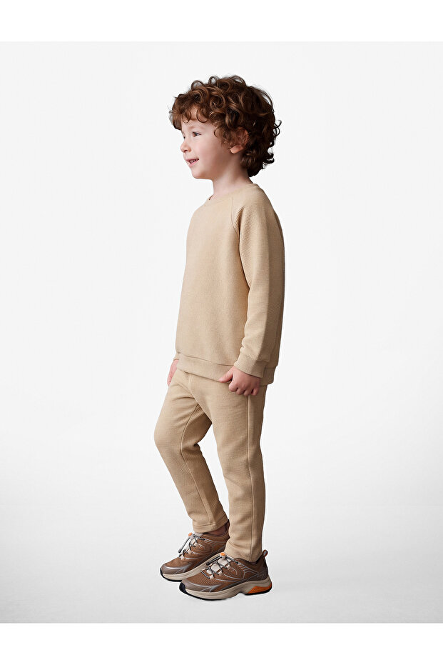 Cotton Long Sleeve Crew Neck Basic Tracksuit Set