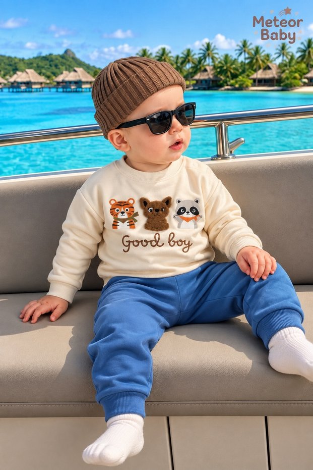 Baby Set Good Boy Cat Dog Panda Figured Sweatshirt Bottom Top Set Seasonal Unisex Boy Girl