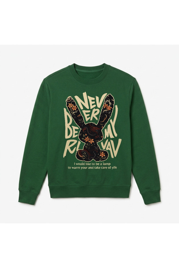 Rabbit print premium crew neck long sleeve sweatshirt