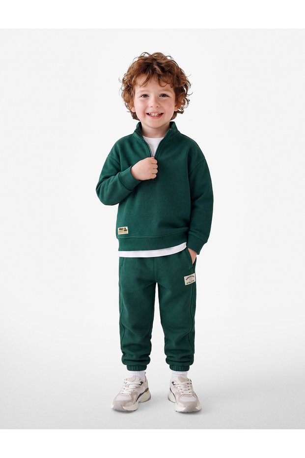 Raised Collar Half-Zip Long Sleeve Oversize Sweatshirt