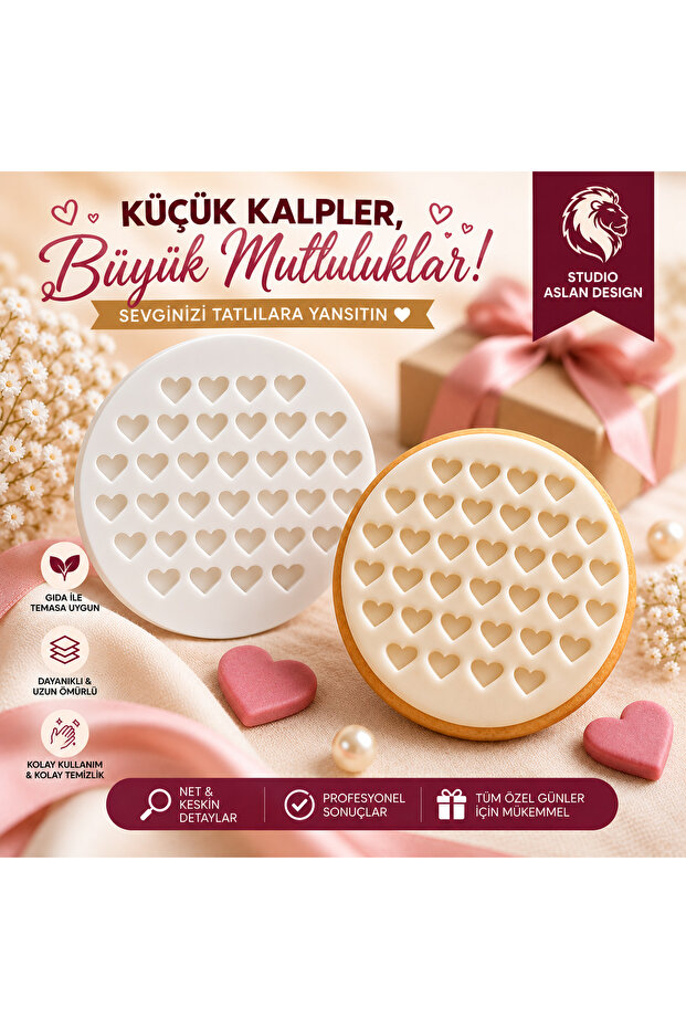 Mini Hearts Patterned Sugar Paste and Cookie Mold | Multiple Heart Embossing Stamp | Valentine's Day Love Engagement Wedding Template