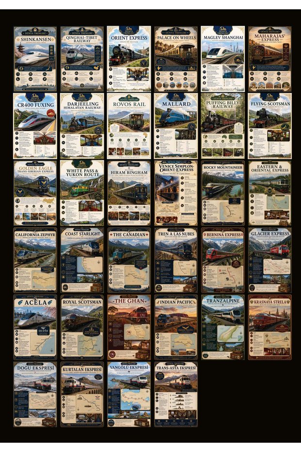 Famous Train Routes Themed Postcard Set (10X15 cm 34 Pieces)
