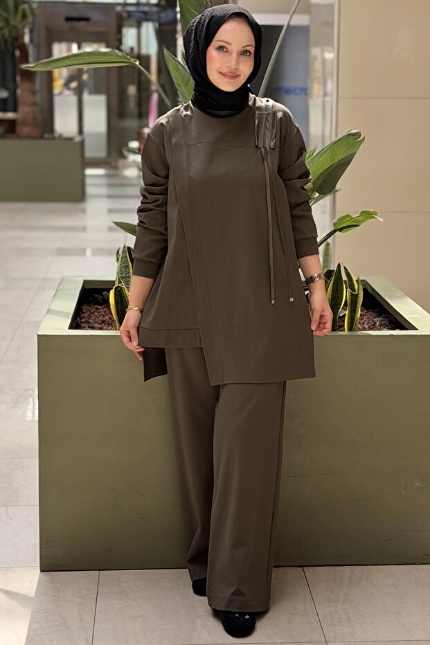 Luna Trouser Suit with Leather Shoulder Detail
