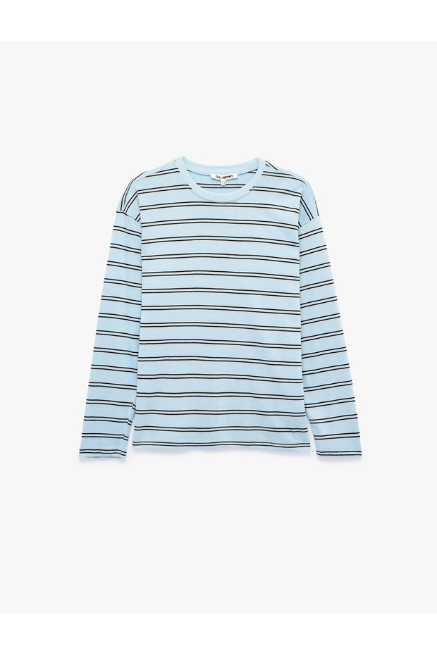 Comfortable Fit Crew Neck Long Sleeve Basic Striped T-Shirt